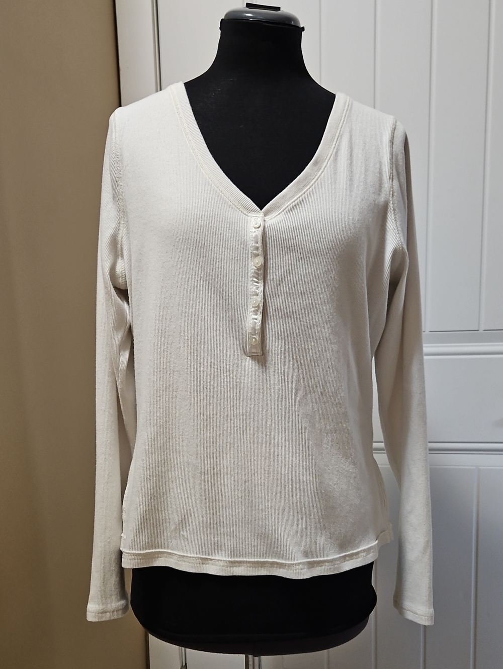 Abercrombie & Fitch Long-Sleeve Rib Henley TShirt XL In Cream
